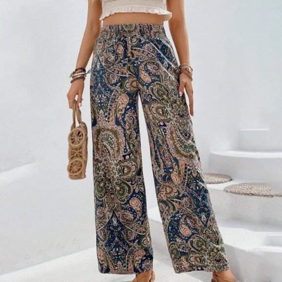 SHEIN Pants - BOHO WIDE LEG PANTS TROUSERS ELASTIC WAIST LIKE NEW